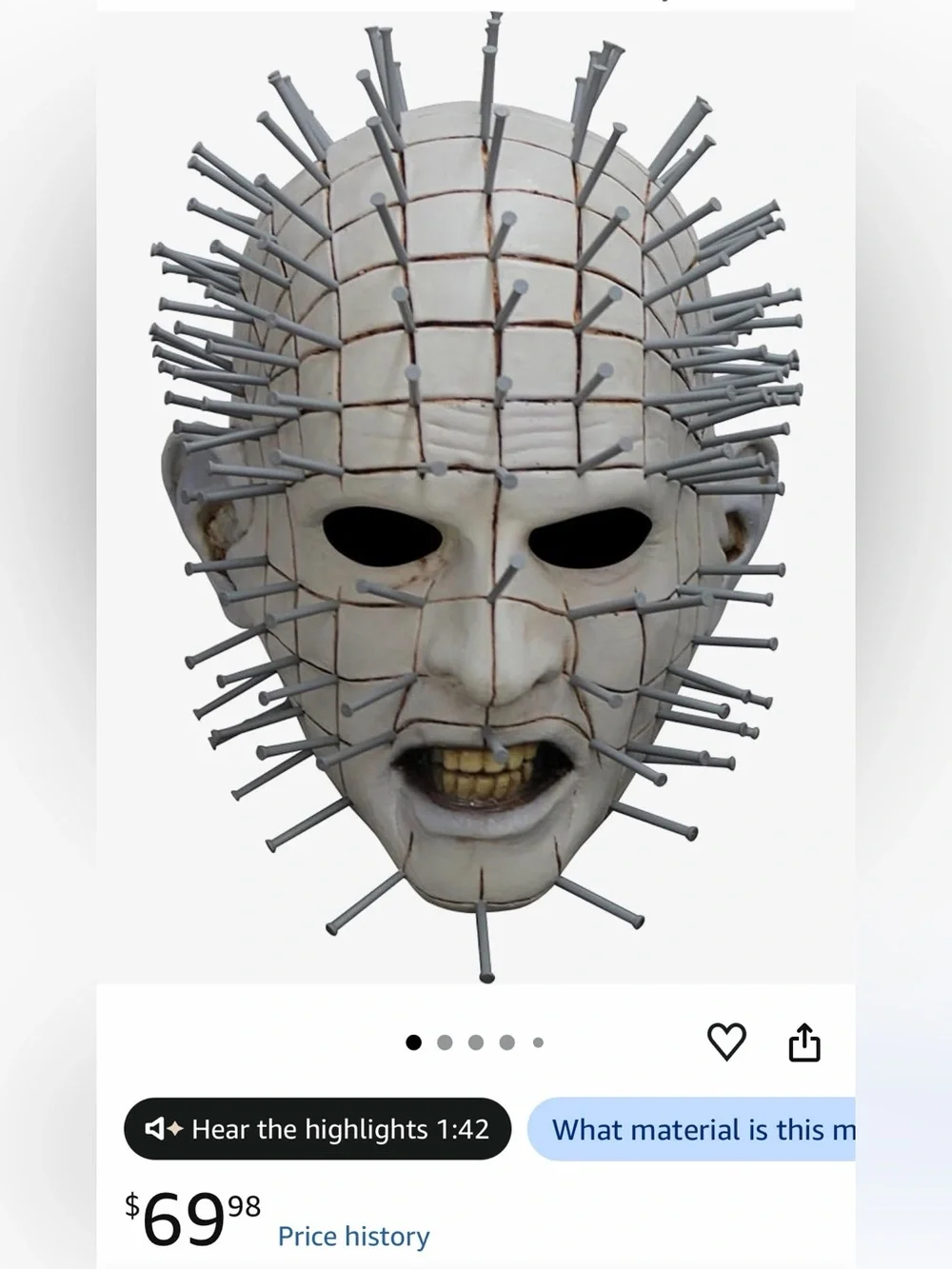 Inferno Pinhead Mask - Horror Collectible